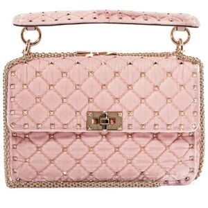 Valentino Garavani Pink Velvet Rockstud Shoulder Bag Pre-Loved with Dustbag